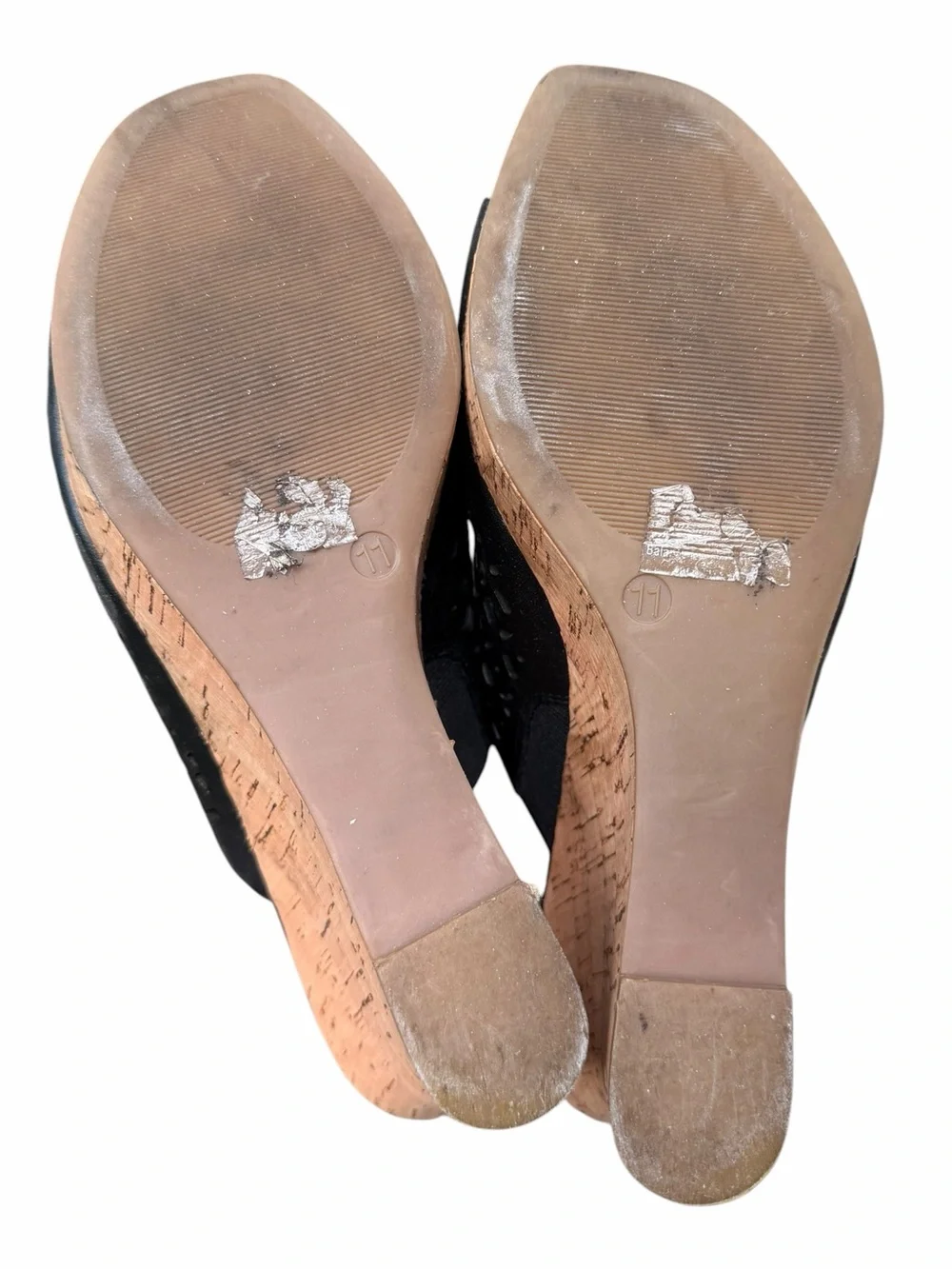 Lauren Blakwell Women’s 11 Black Ilene Perforated Cork Wedge Slide Sandals Boho